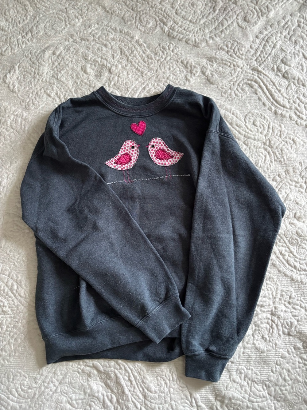 Black Women's Sweatshirt with Pink Bird Appliqué